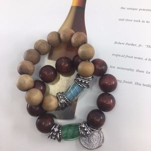 Two Cherry and Natural Wood Beaded Bracelets